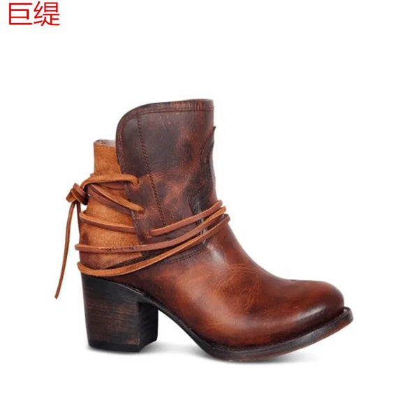 Trendy Vintage Chunky Lace Up Heels