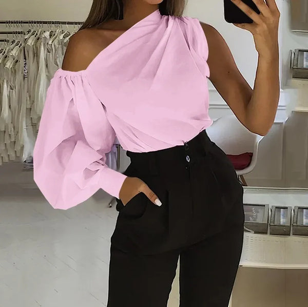 Trendy One Sleeve Halter Loose Blouse
