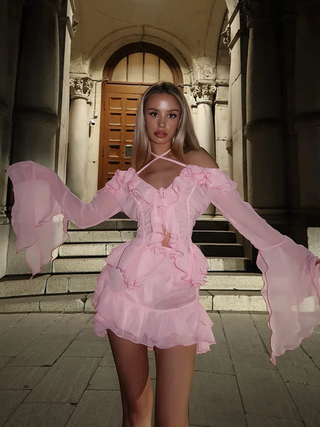 Trendy Lace Ribbon Inspired Crop Top And Skirt Set