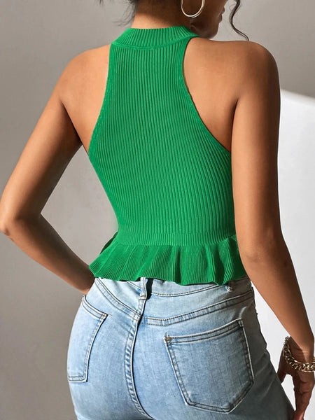 Trendy Ruffle Hem Crop Top Sleeveless Corset