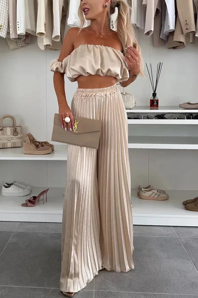 Trendy Ruffle Tube Top With Pleated Pants