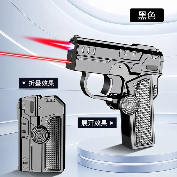 Metal Folding Gun Style Inflatable Lighter Windproof Butane Gas Jet Red Flame Gyroscope Lighter with Laser for Men's Small Tool