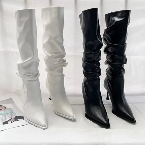 Trendy High Stiletto Ruched Heel Boots