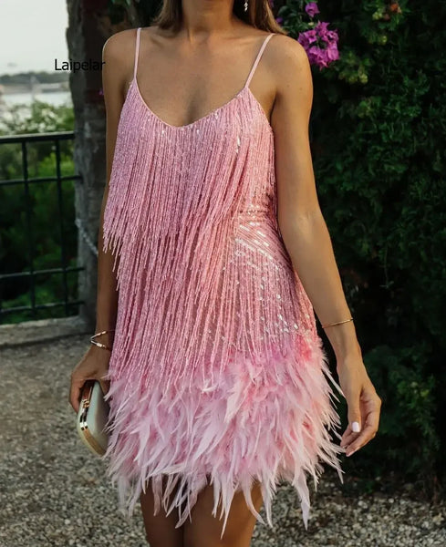 Trendy Fringed Tassel Mini Party Dress