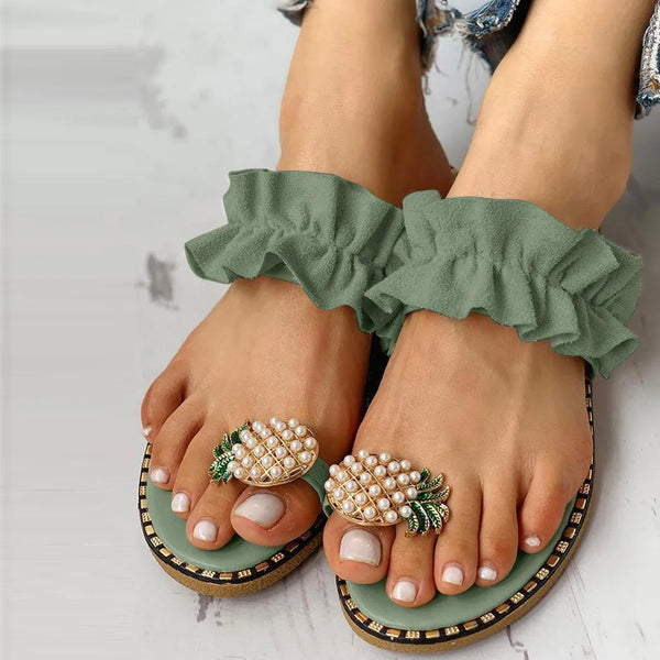 Trendy Pineapple Pearl Flat Sandals