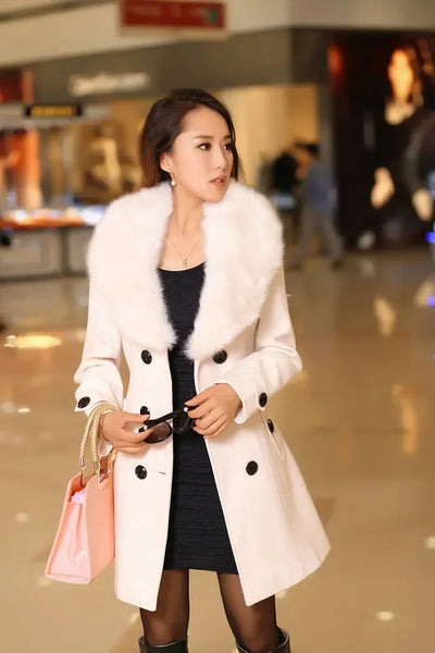 Trendy Wool Double Breasted Coat With Belt