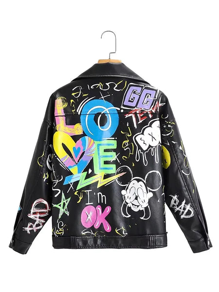 Trendy Print Graffiti Soft Punk Cropped Jacket - TrendsetterbyTracy Boutique