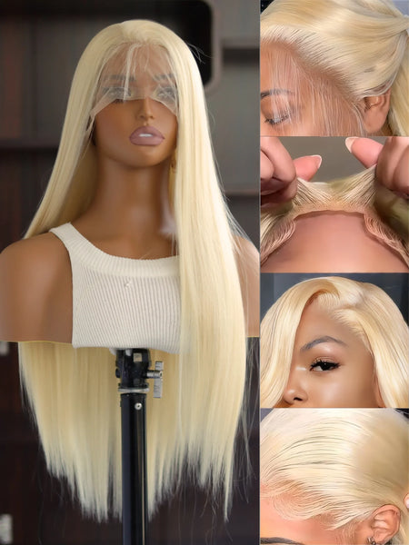 Trendy Platinum Blonde Fiber Hair Straight Lace Wig