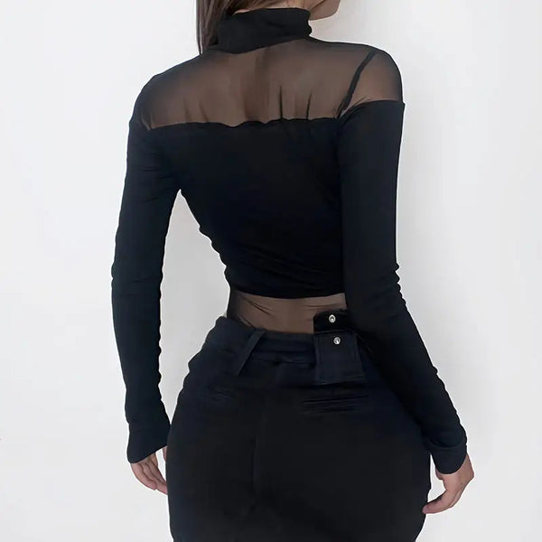 Trendy Hollow Out Mesh Crop Top Bodysuit