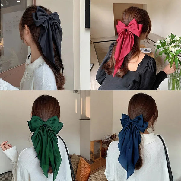 Trendy Bowknot Solid Color Satin Ribbon Hair Clip