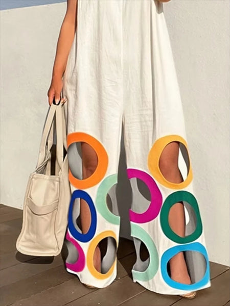 Trendy Hollow Out Wide Leg Rainbow Circle Jumpsuit