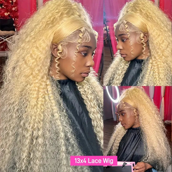 Trendy Deep Wave Honey Blonde 100% Human Hair Lace Wig
