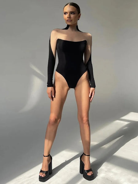 Trendy Mesh Transparent Long Sleeve Bodysuit - TrendsetterbyTracy Boutique