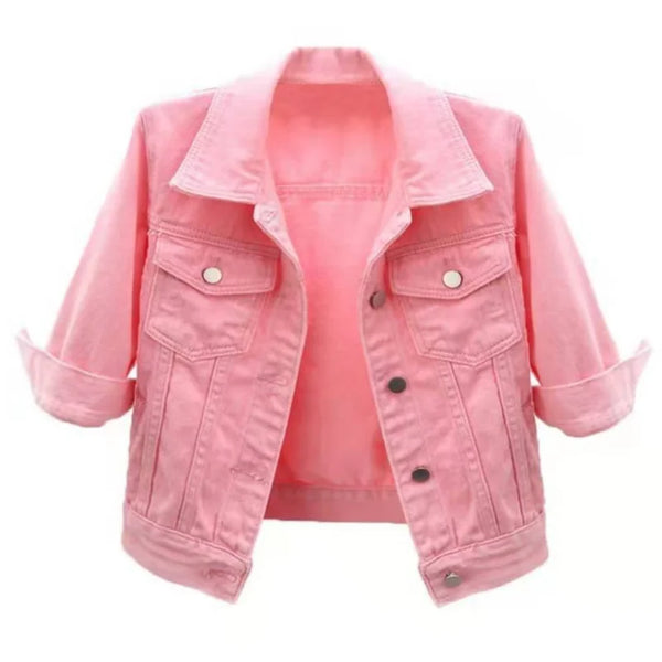 Trendy Denim Half Sleeve Crop Jacket
