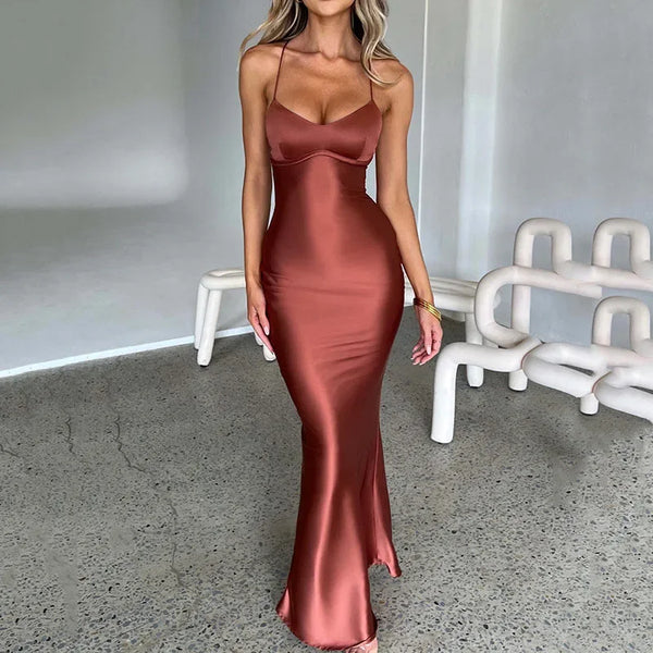 Trendy Mermaid Formal Satin Backless Lace Up Dress