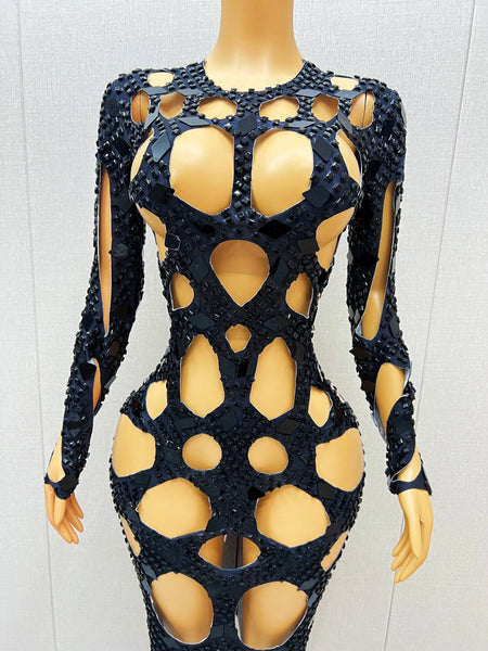 Trendy Rhinestones Hollow Out Mirror Party Dress - TrendsetterbyTracy Boutique