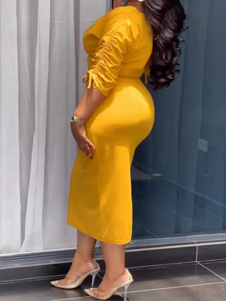 Trendy Rouged Yellow Fitted Dress