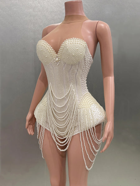 Trendy Pearl Halter Backless Bodysuit