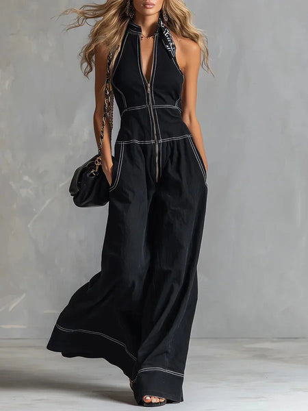 Trendy Sleeveless Loose Wide Leg Jumpsuit