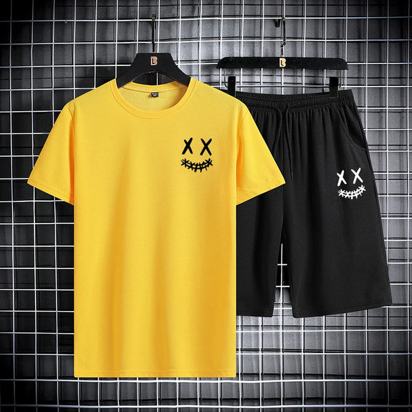 Trendy Men's Short Sleeve Graphic Tee And Shorts Set