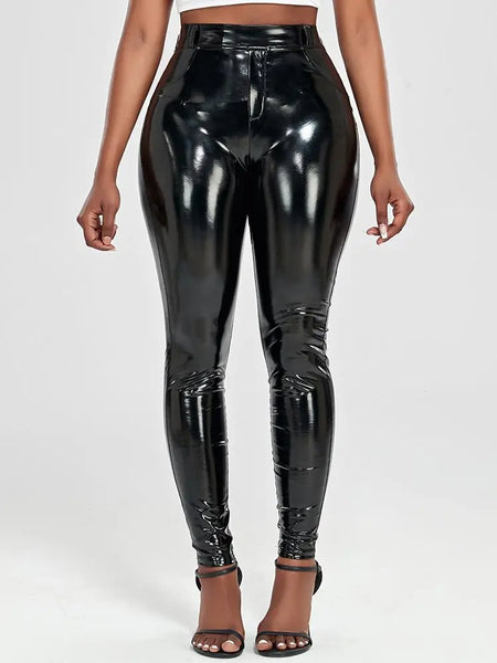 Trendy Faux Black Leather Jeggings Pants