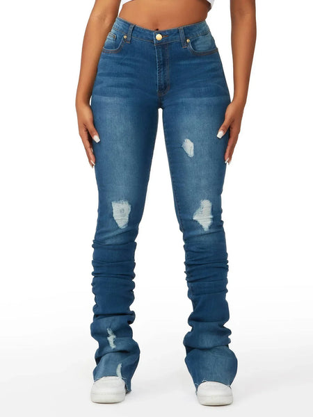Trendy Ripped Denim Washed Scrounged Jeans