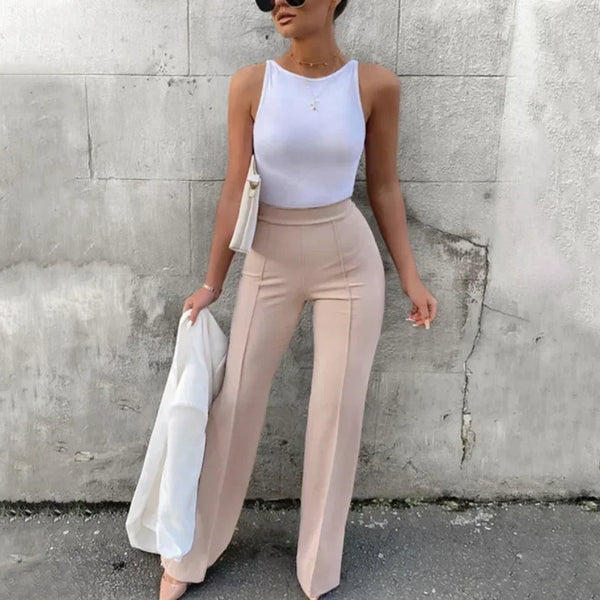 Trendy Flared Business Casual High Waist Pants