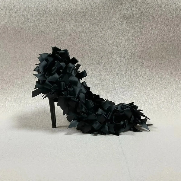 Trendy Black Satan Butterfly Knot High Heel Pumps