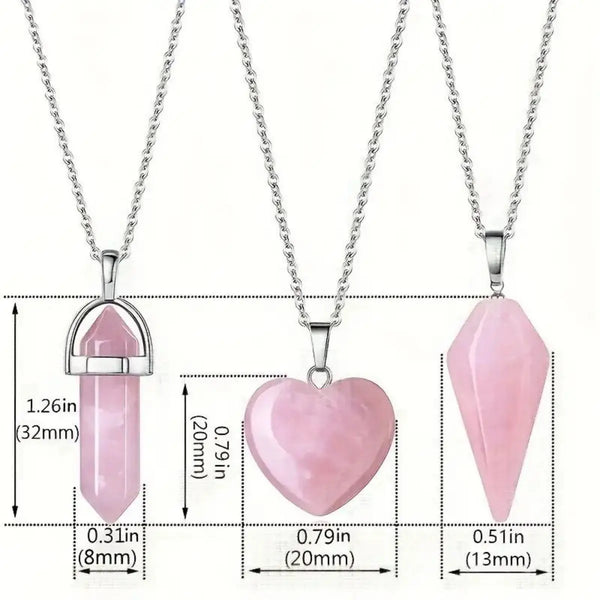 Trendy 3pcs Rose Quartz Necklaces Pendants Set
