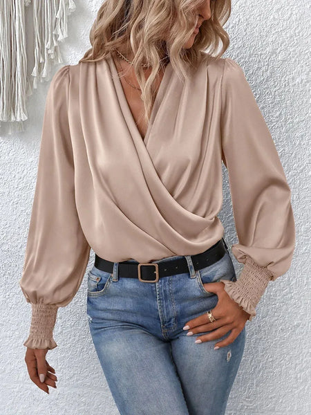 Trendy Simple Cross Chiffon Flare Blouse