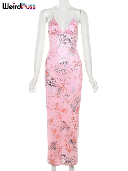 Trendy Maxi Print Backless Butterfly Halter Dress - TrendsetterbyTracy Boutique