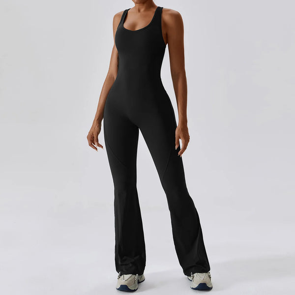 Trendy Solid Yoga Spandex Jumpsuit