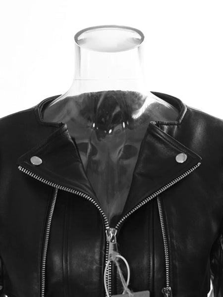 Trendy Black Leather Mesh Jacket With Belt - TrendsetterbyTracy Boutique