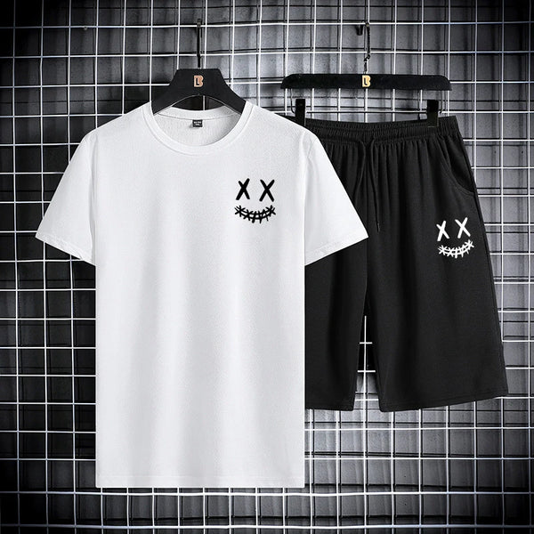 Trendy Men's Short Sleeve Graphic Tee And Shorts Set