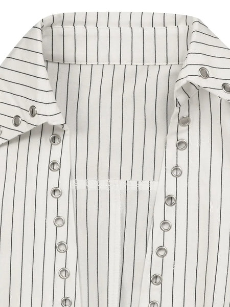 Trendy Pin Striped Lace Up Blouse And Shorts Set