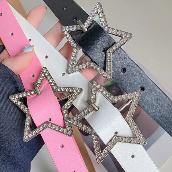 Trendy Star Buckle Leather Embellished Rhinestone Belt - TrendsetterbyTracy Boutique