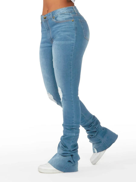 Trendy Ripped Denim Washed Scrounged Jeans