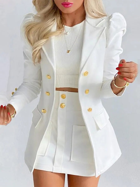 Trendy Two Piece Puff Sleeve Blazer And Skirt Set - TrendsetterbyTracy Boutique