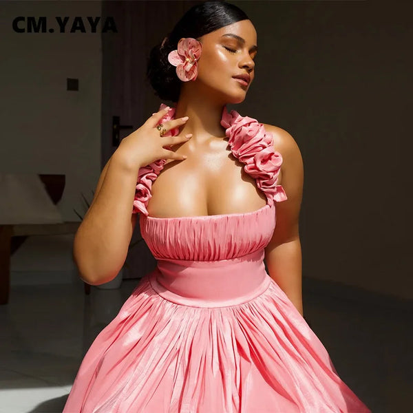 Trendy Ruffle Halter Swing Ball Party Dress