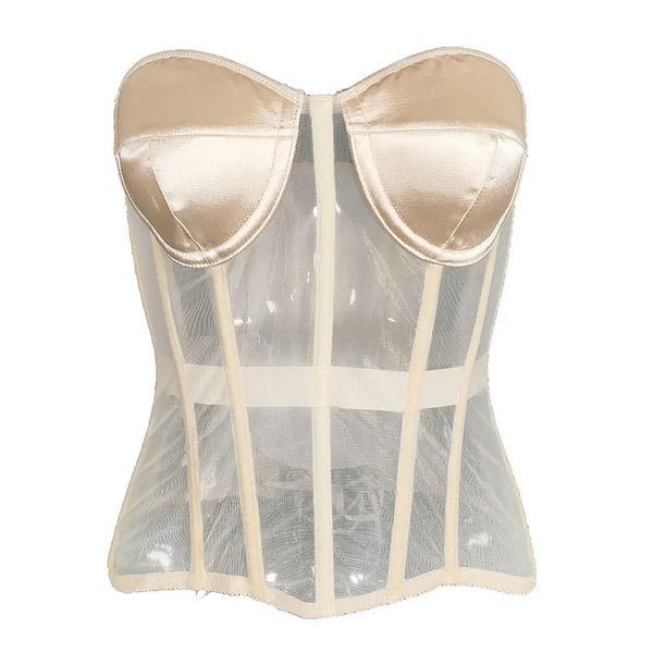 Trendy Satin Hollow Out Mesh Corset