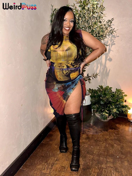 Trendy Mesh Sleeveless Aesthetic Print Party Dress - TrendsetterbyTracy Boutique