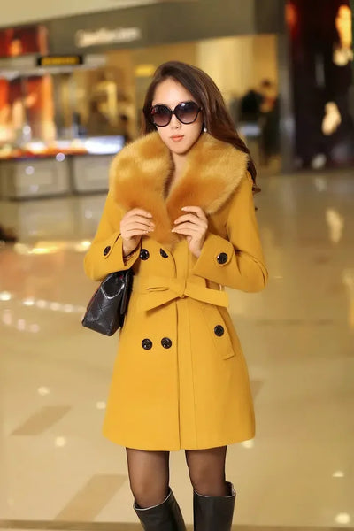 Trendy Wool Double Breasted Coat With Belt