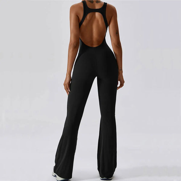 Trendy Solid Yoga Spandex Jumpsuit