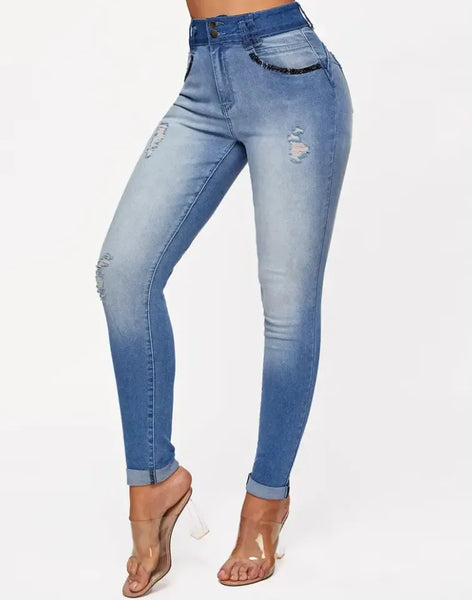 Trendy High Waist Ripped Denim Jeans - TrendsetterbyTracy Boutique