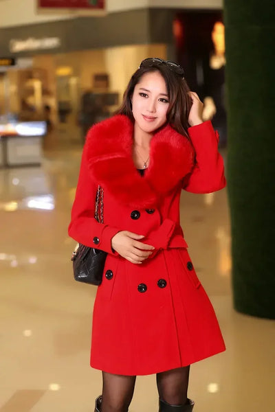 Trendy Wool Double Breasted Coat With Belt