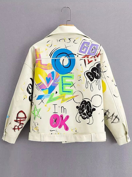 Trendy Print Graffiti Soft Punk Cropped Jacket - TrendsetterbyTracy Boutique