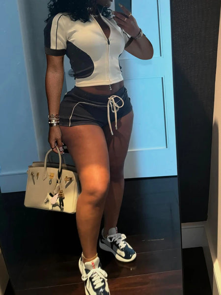 Trendy Two Tone Crop Top And Shorts Set