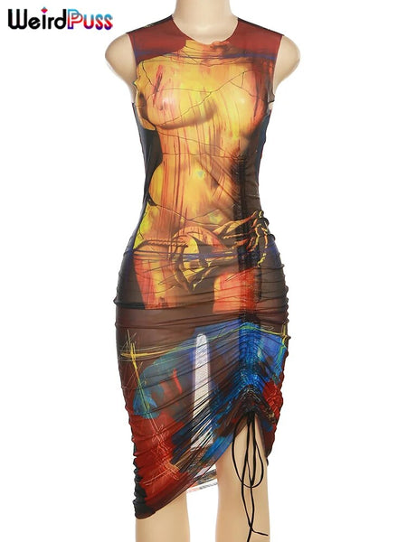 Trendy Mesh Sleeveless Aesthetic Print Party Dress - TrendsetterbyTracy Boutique