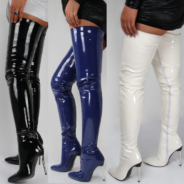 Trendy Patent Leather Over The Knee Boots