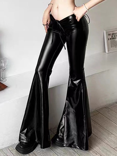 Trendy Black Low Rise Faux Leather Pants